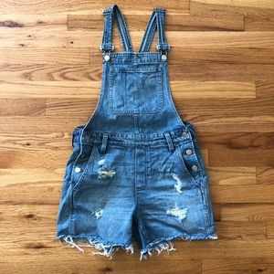 Madewell distressed denim overall shorts